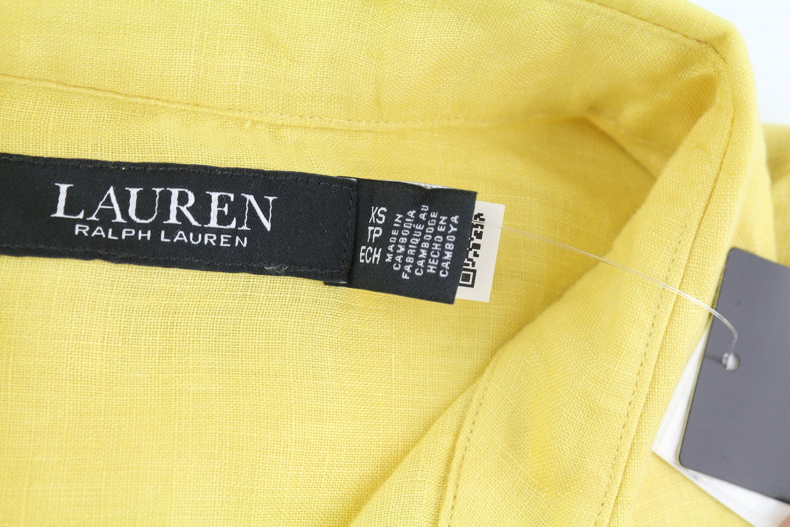 LAUREN RALPH LAUREN Women Shirt XS Yellow Linen Short Sleeve Buttoned Spread