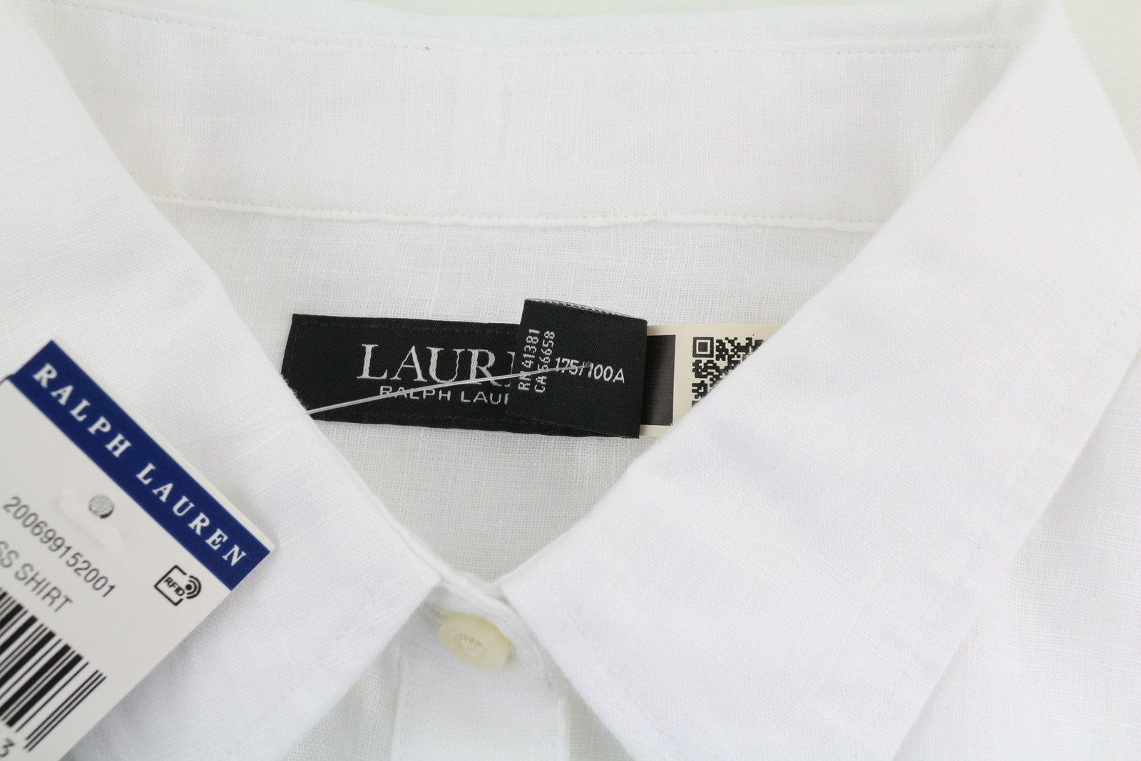 LAUREN RALPH LAUREN Women Shirt XL White Linen Short Sleeve Buttoned Spread
