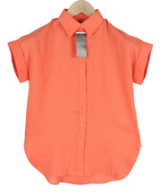 LAUREN RALPH LAUREN Women Shirt 2XS Orange Linen Short Sleeve Buttoned Spread