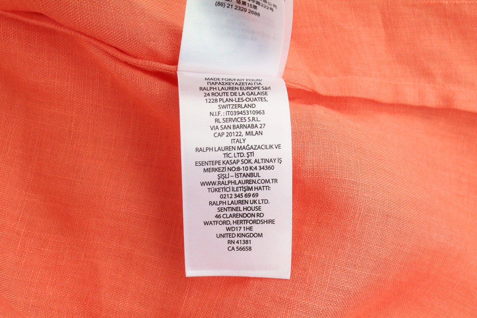 LAUREN RALPH LAUREN Women Shirt 2XS Orange Linen Short Sleeve Buttoned Spread