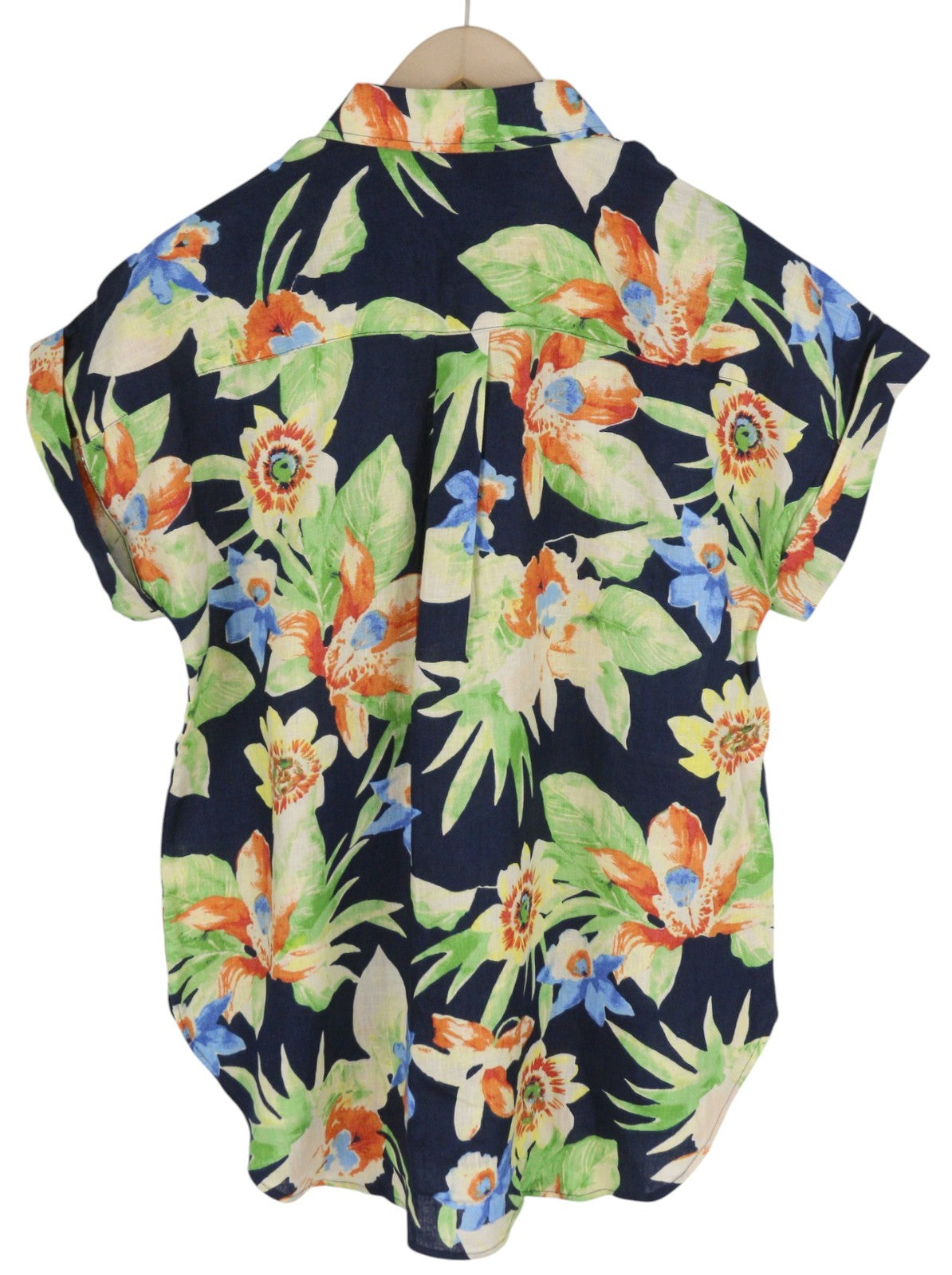 LAUREN RALPH LAUREN Women Shirt M Linen Floral Short Sleeve Buttoned RRP169