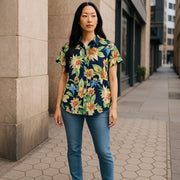 LAUREN RALPH LAUREN Women Shirt 2XL Linen Floral Short Sleeve Buttoned RRP169