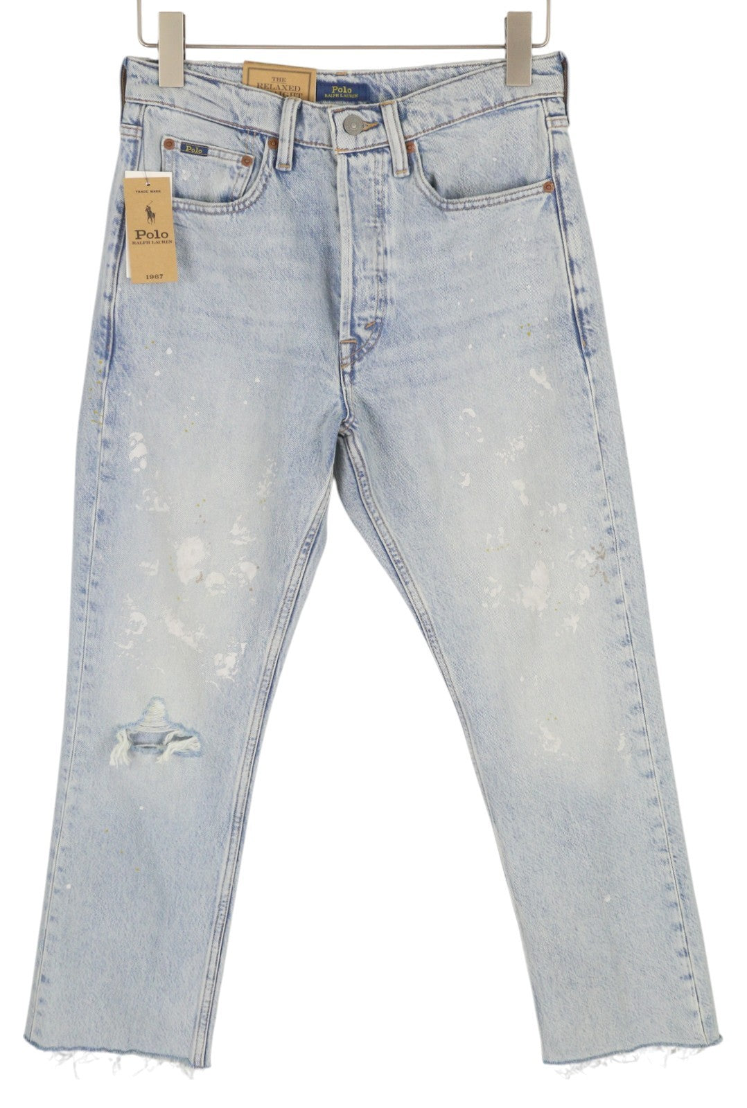 RALPH LAUREN Women Jeans W26 Painted Blue Relaxed Straight Crop