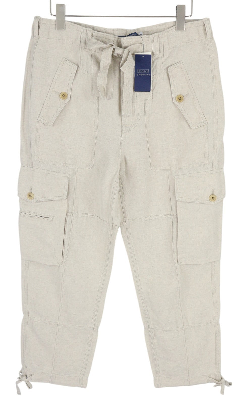 RALPH LAUREN Women Trousers W28 Linen Blend Canvas Cargo Tapered RRP349