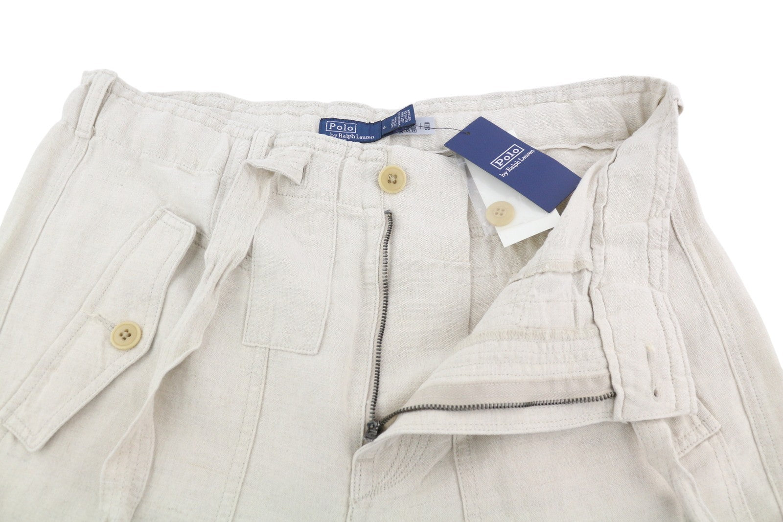 RALPH LAUREN Women Trousers W28 Linen Blend Canvas Cargo Tapered RRP349