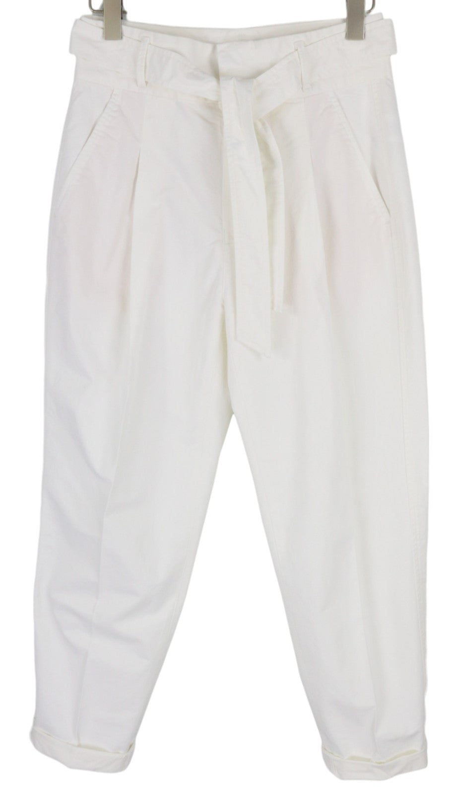 RALPH LAUREN Women Trousers W27 White High Waist Pleated Belted Turn-Up