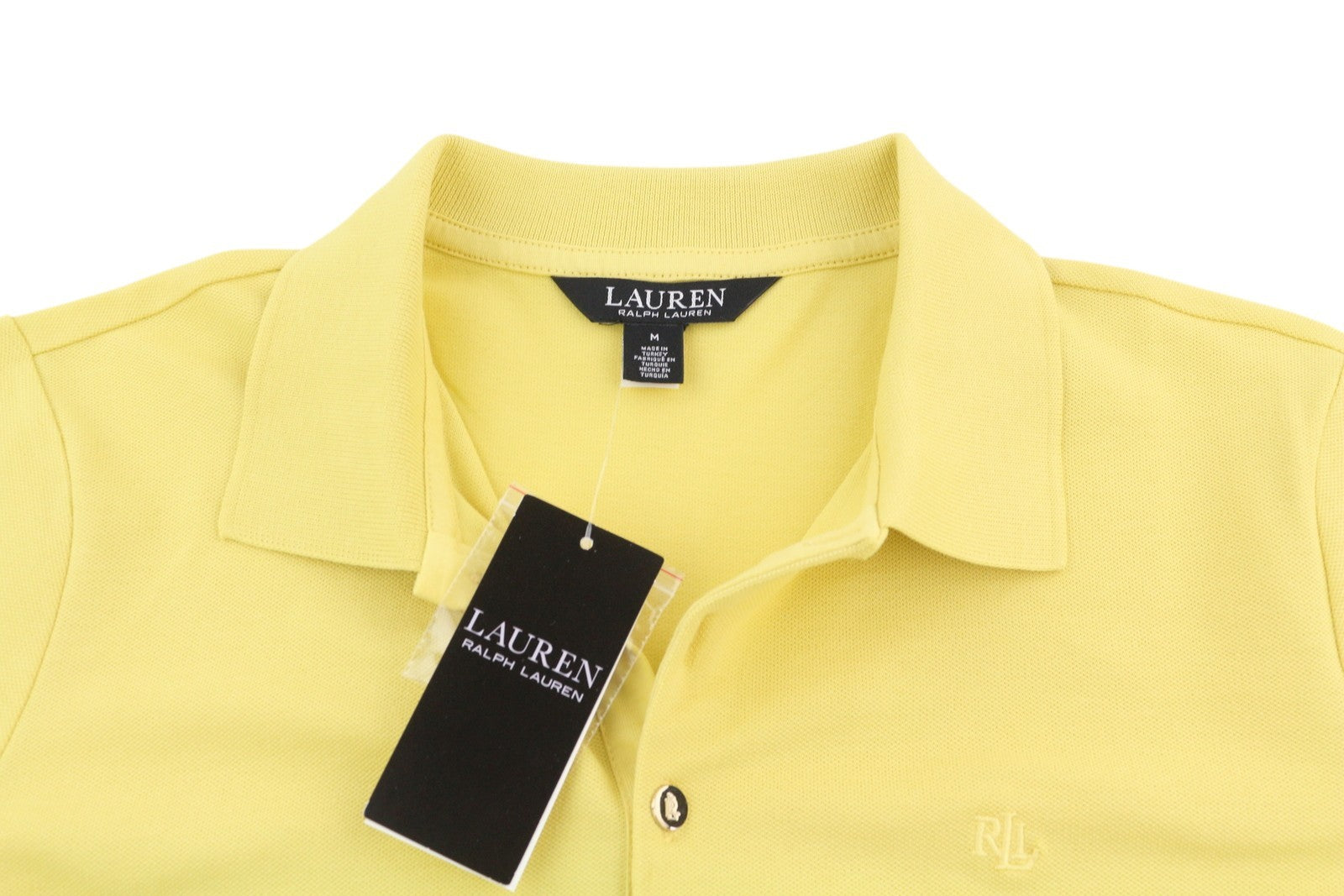 LAUREN RALPH LAUREN Women T-Shirt M Yellow Cotton Polo Neck Logo