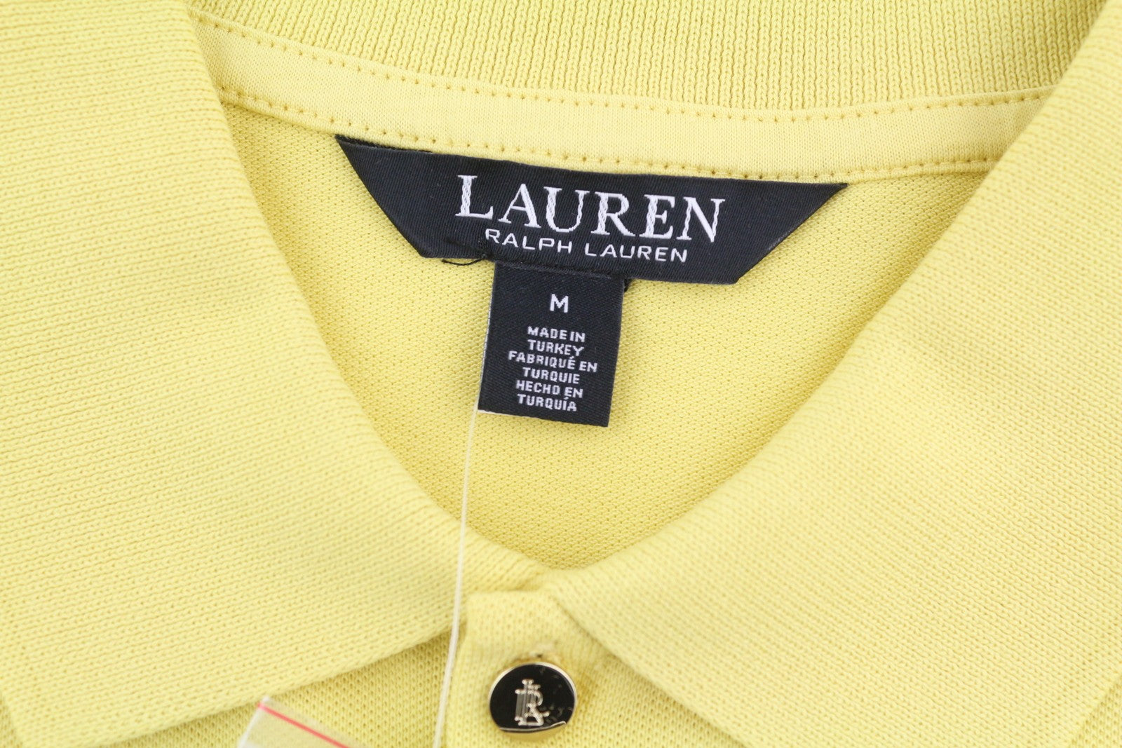 LAUREN RALPH LAUREN Women T-Shirt M Yellow Cotton Polo Neck Logo