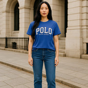 RALPH LAUREN Women T-Shirt L Blue Short Sleeve Crew Neck Tricot Casual