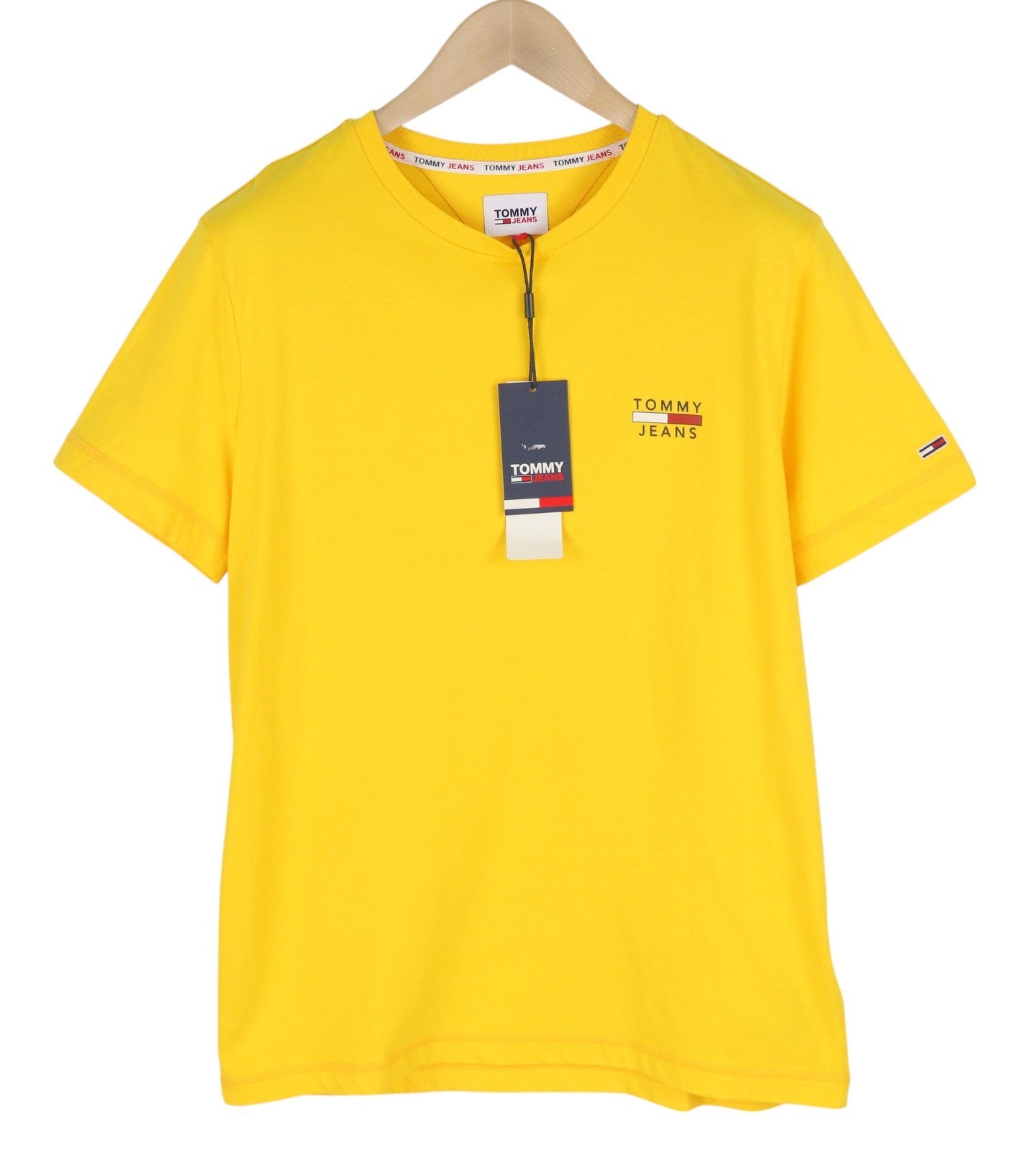 TOMMY HILFIGER TJM Chest Logo Pollen Men T-Shirt L Yellow Short Sleeve Crew Neck