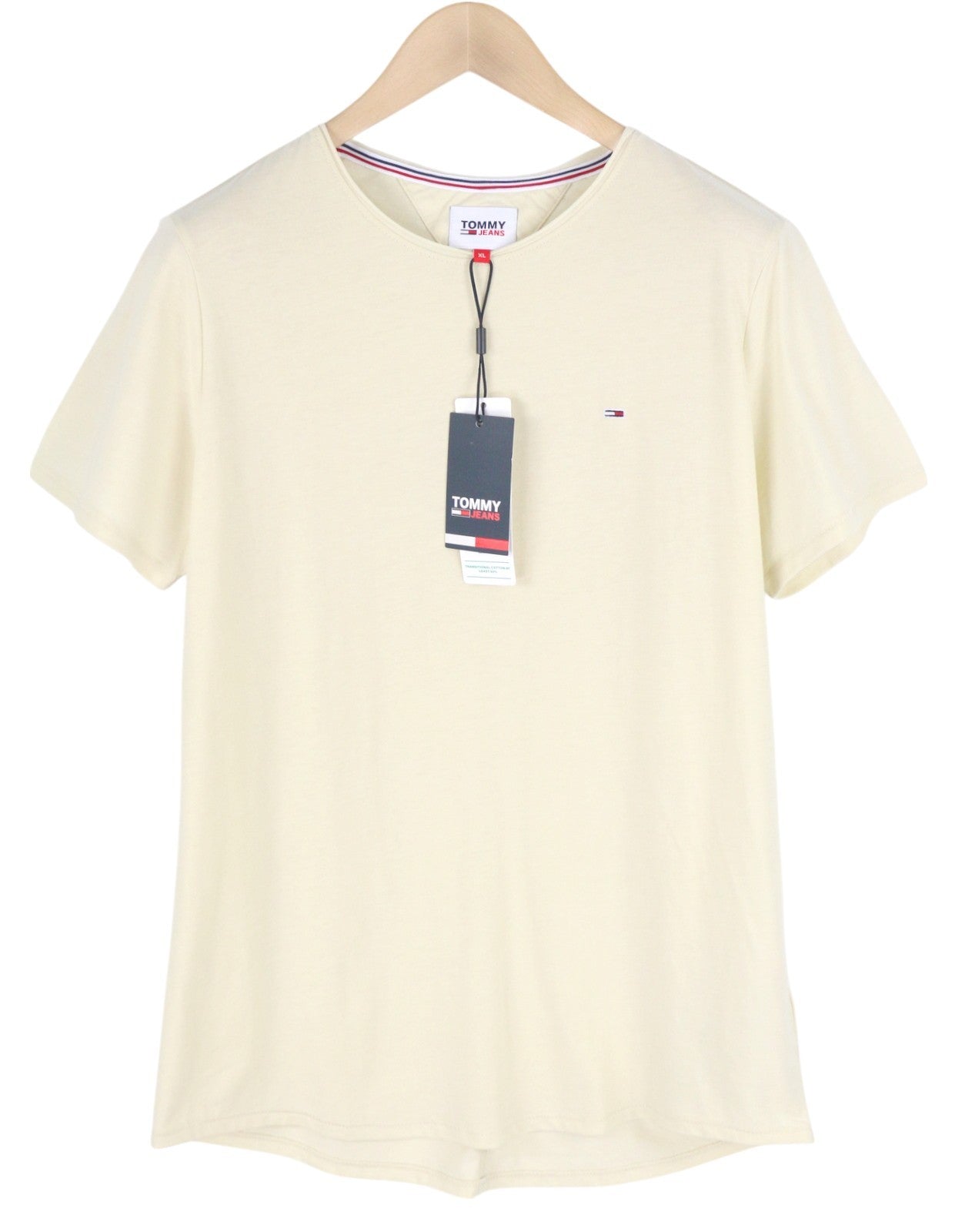 TOMMY HILFIGER TJM Slim Jaspe C Neck Men T-Shirt XL Off White Logo Short Sleeve