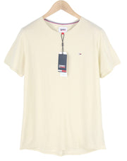 TOMMY HILFIGER TJM Slim Jaspe C Neck Men T-Shirt XL Off White Logo Short Sleeve