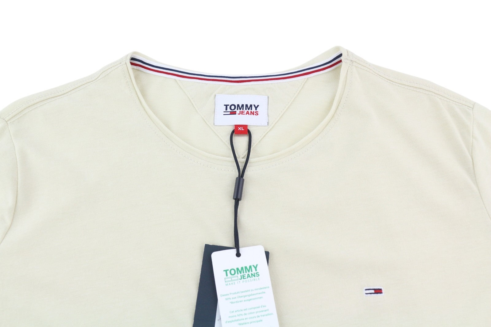 TOMMY HILFIGER TJM Slim Jaspe C Neck Men T-Shirt XL Off White Logo Short Sleeve