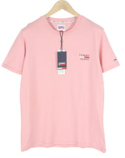 TOMMY HILFIGER TJM Chest Logo Pink Men T-Shirt XL Crew Neck Tricot Short Sleeve