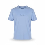 CALVIN KLEIN Crew Neck Men T-Shirt M Blue Stretch Tricot Short Sleeve Logo