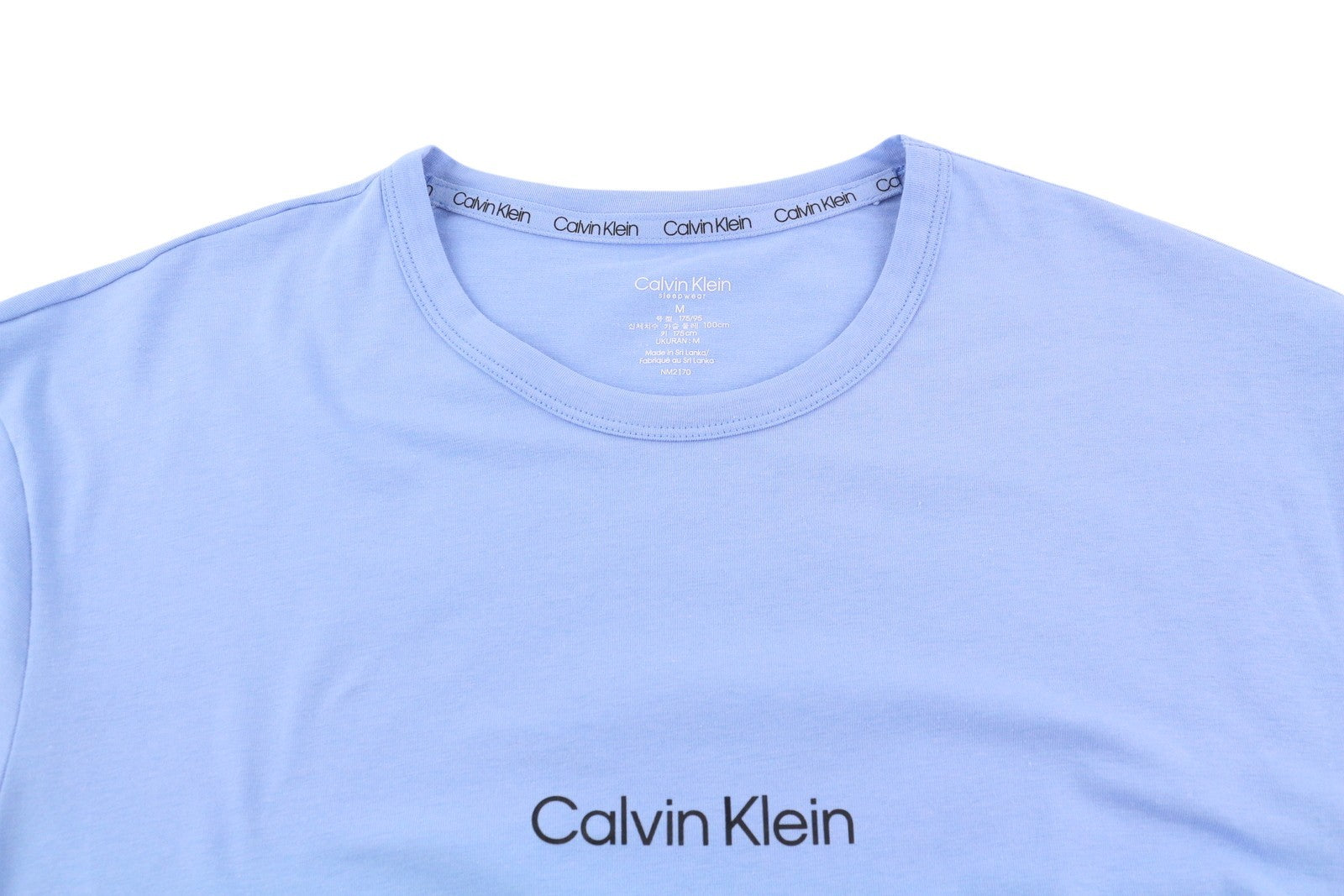 CALVIN KLEIN Crew Neck Men T-Shirt M Blue Stretch Tricot Short Sleeve Logo