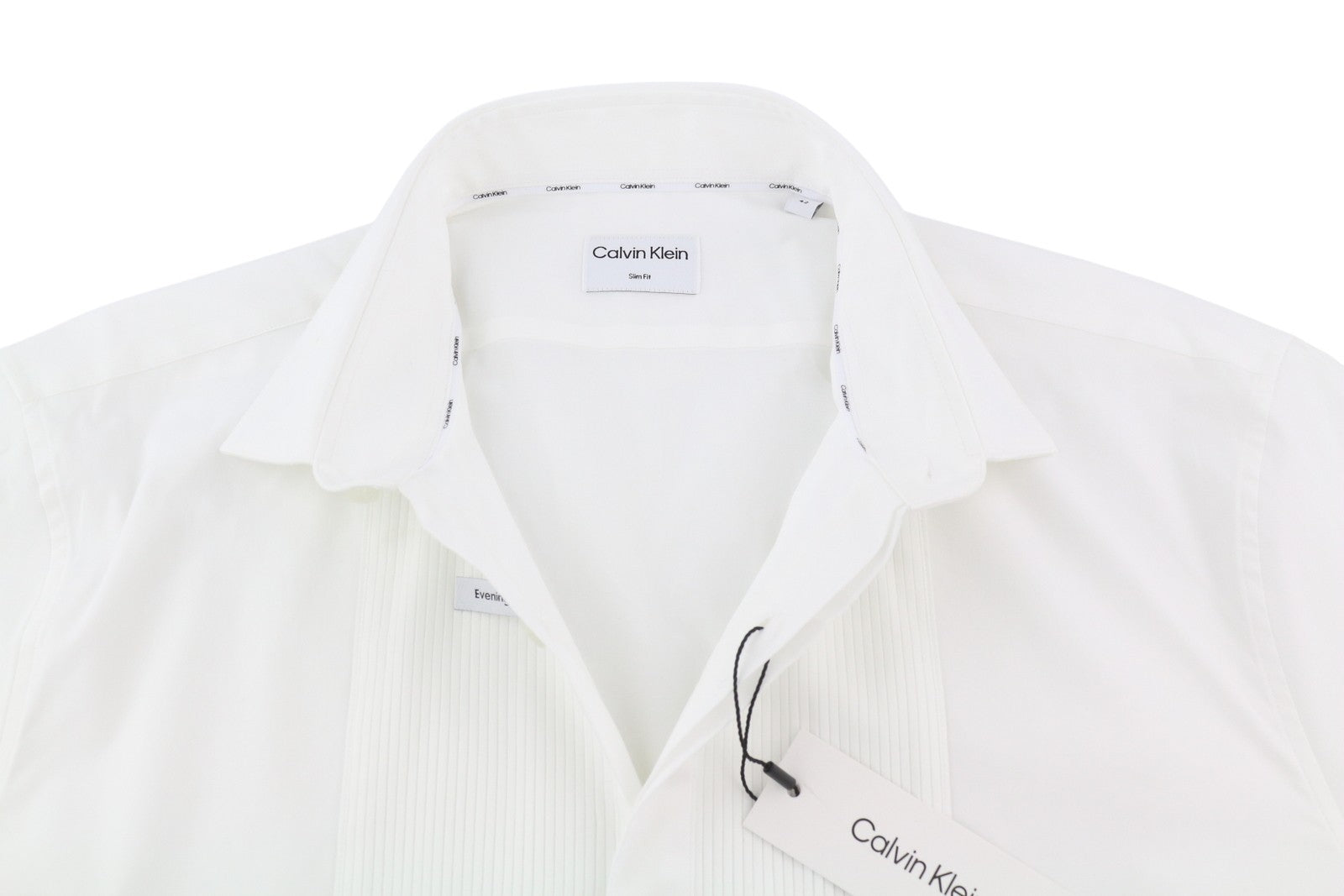 CALVIN KLEIN Evening Tuxedo Slim Men Shirt XL White Pleated Button-Up Formal