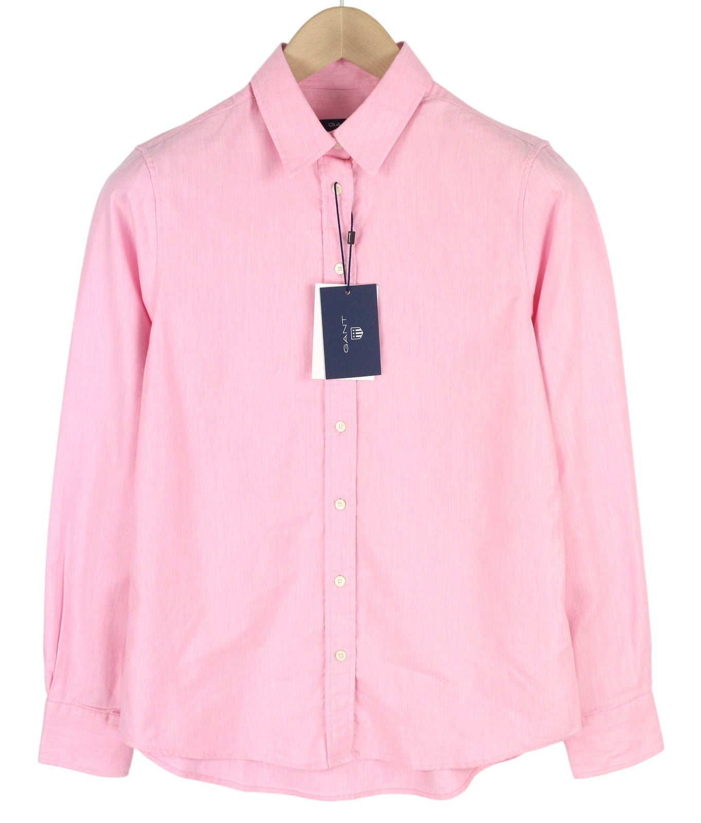 GANT Melange Flannel Women Shirt EU34 Pink Spread Neck Button-Up Casual Logo