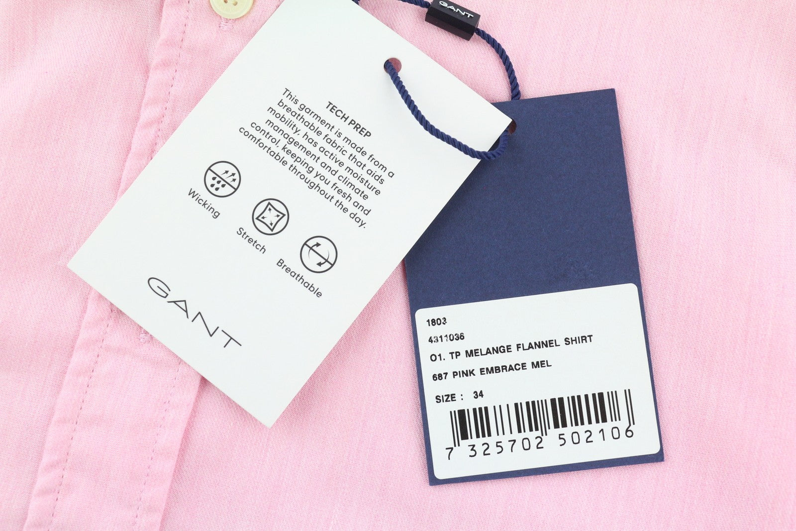 GANT Melange Flannel Women Shirt EU34 Pink Spread Neck Button-Up Casual Logo