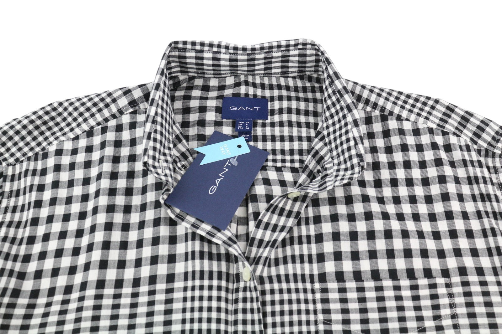 GANT Houndstooth Relaxed Women Shirt EU34 Thin Flannel Spread Neck Button-Up