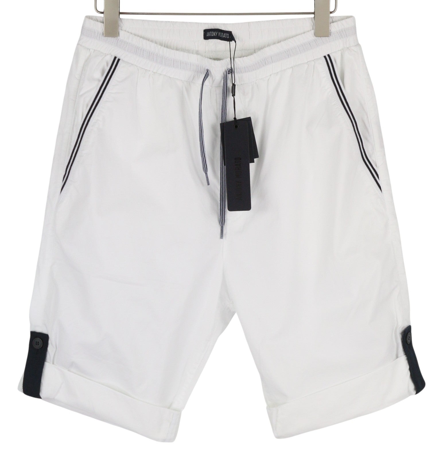 ANTONY MORATO Men Shorts W30 White Drawstring Waist Turn-Up Pocket Casual
