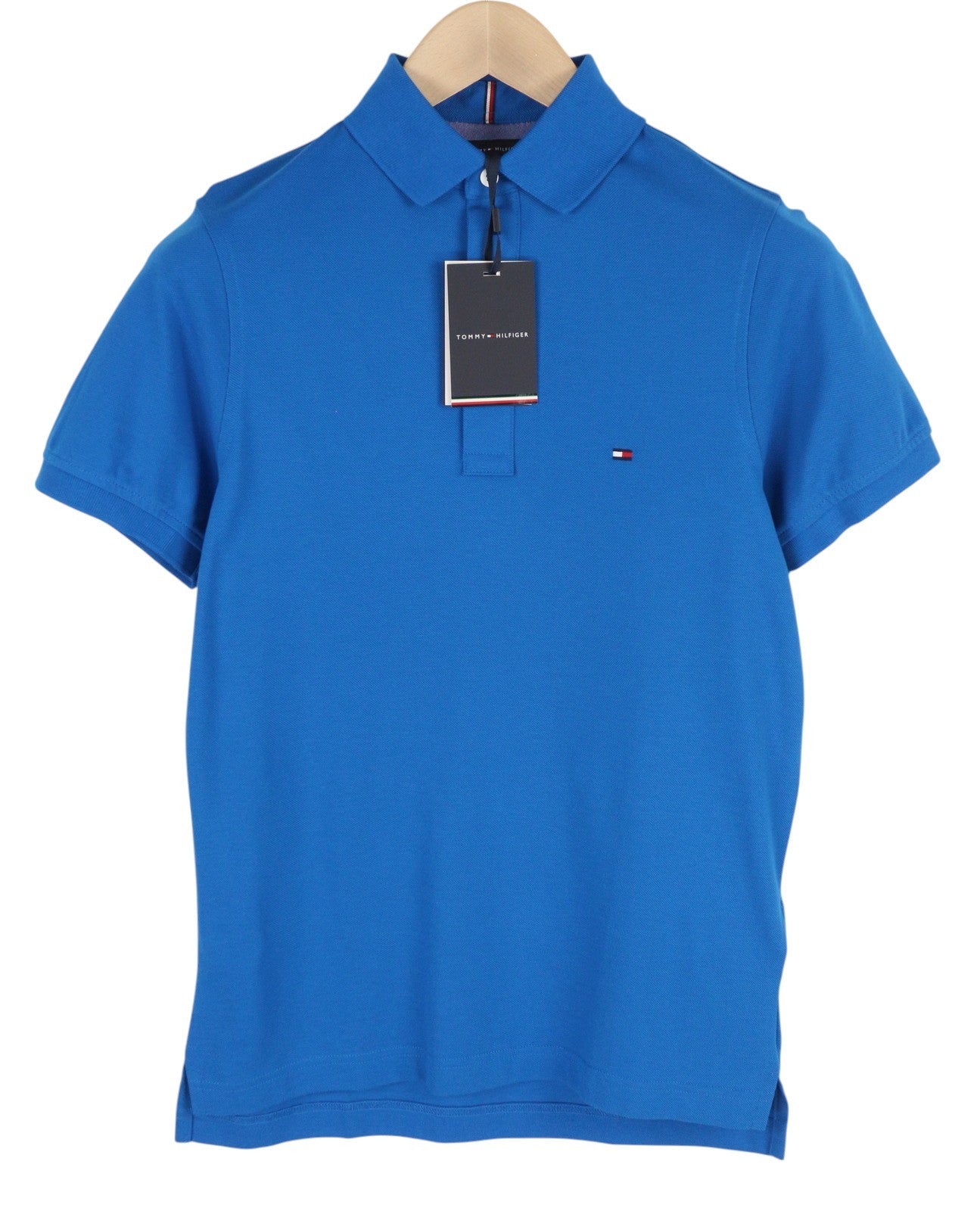 TOMMY HILFIGER Slim Polo Blue Men T-Shirt XS Short Sleeve Logo Casual