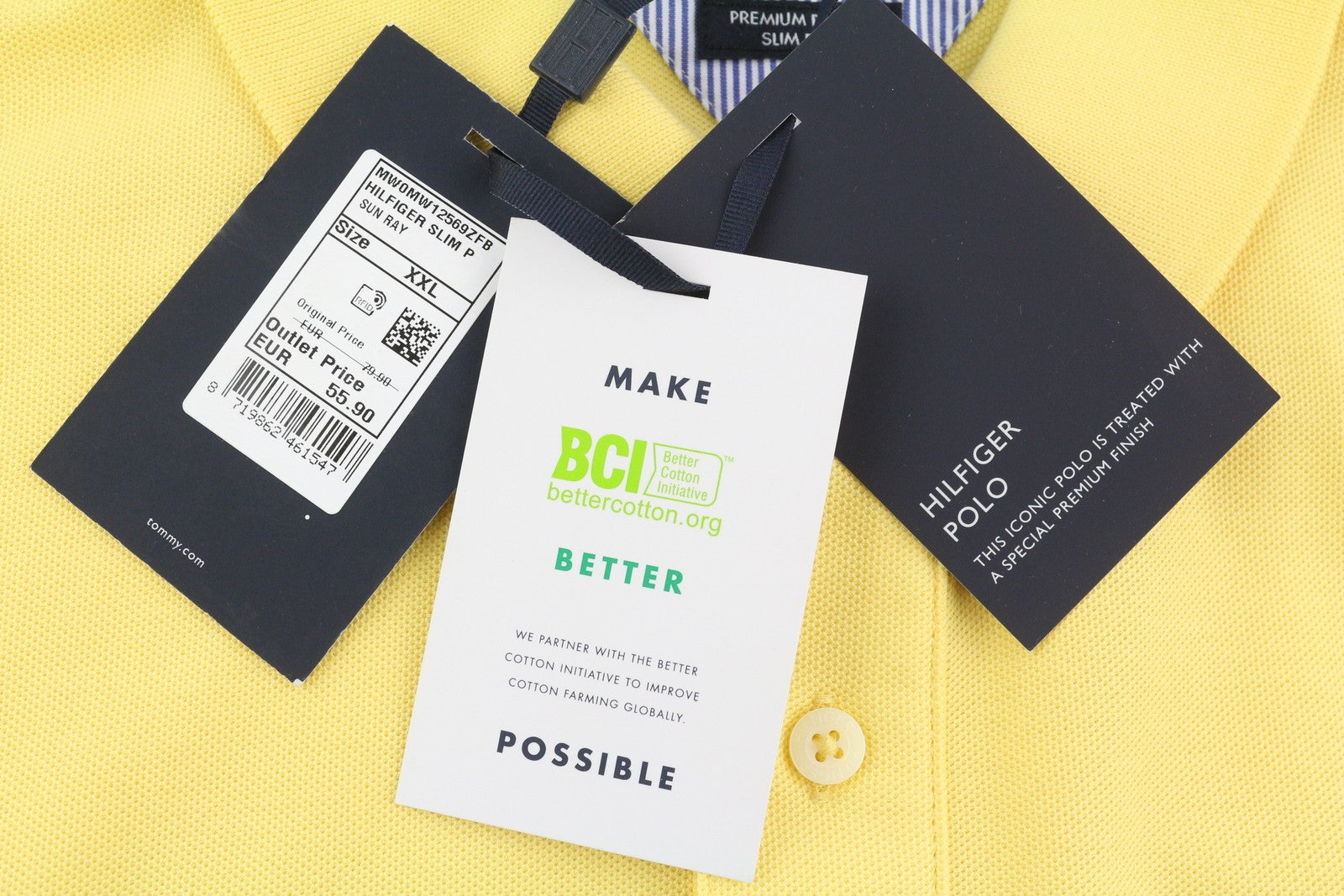 TOMMY HILFIGER Men T-Shirt 2XL Yellow Premium Pique Slim Fit Short Sleeve