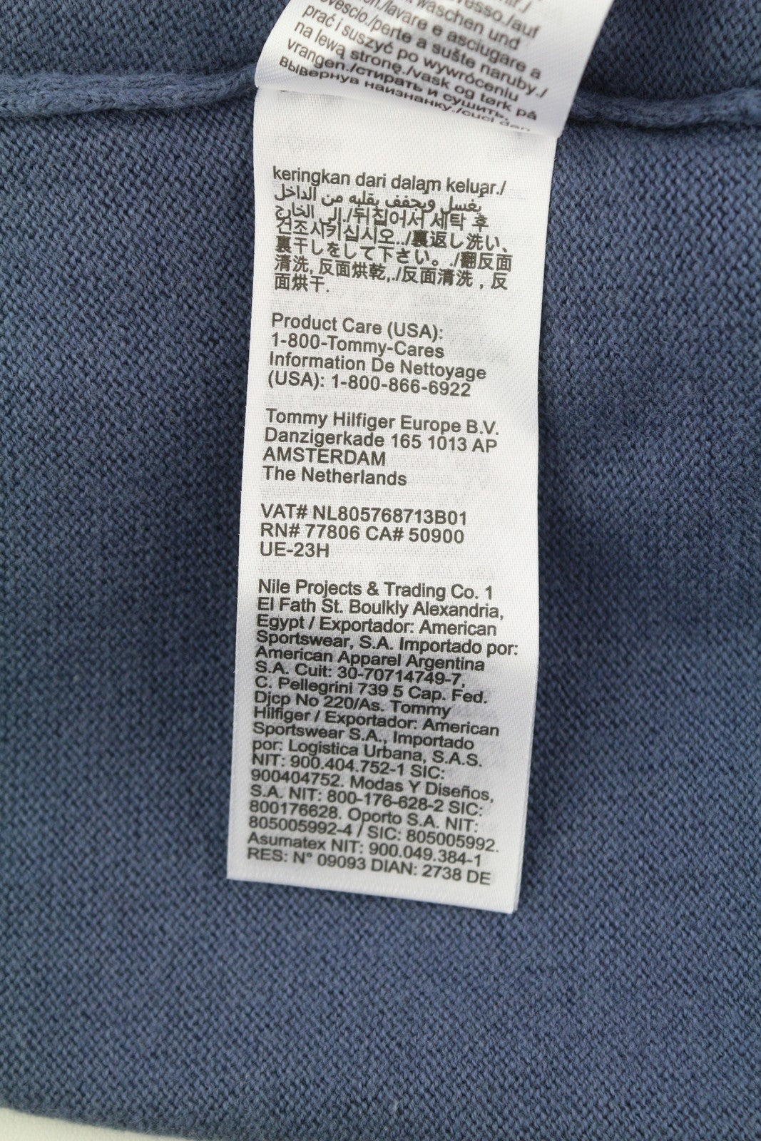 TOMMY HILFIGER Pima Org Ctn Cashmere V Neck Men Jumper XS Blue Knit Pullover