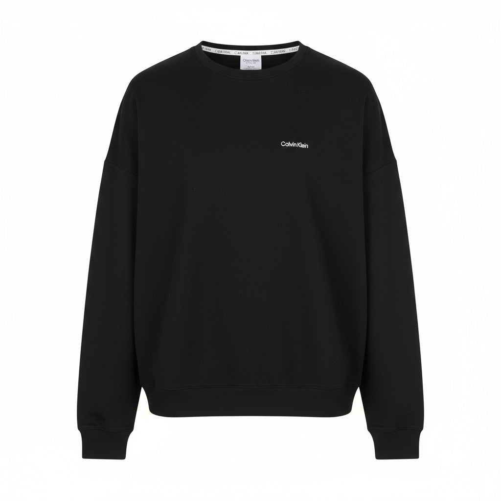 CALVIN KLEIN Men Sweatshirt M Black Crew Neck Pull On Embroidered Logo Front