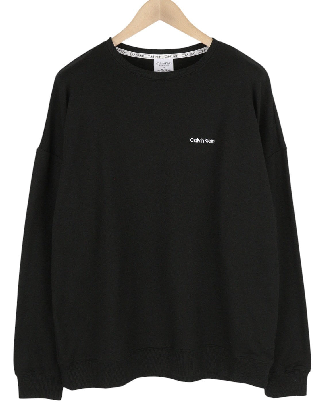 CALVIN KLEIN Men Sweatshirt M Black Crew Neck Pull On Embroidered Logo Front