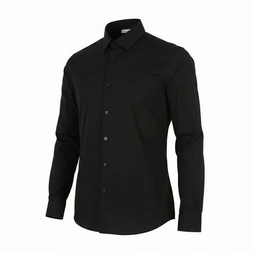CALVIN KLEIN Poplin Stretch Slim Men Shirt XL Black Button Spread Neck Formal