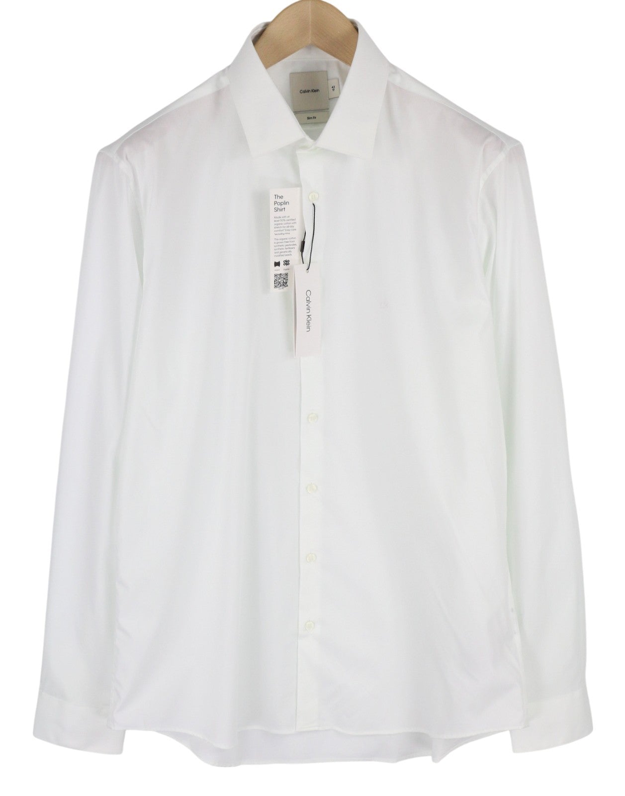 CALVIN KLEIN Poplin Stretch Slim Men Shirt XL White Spread Neck Button-Up Formal