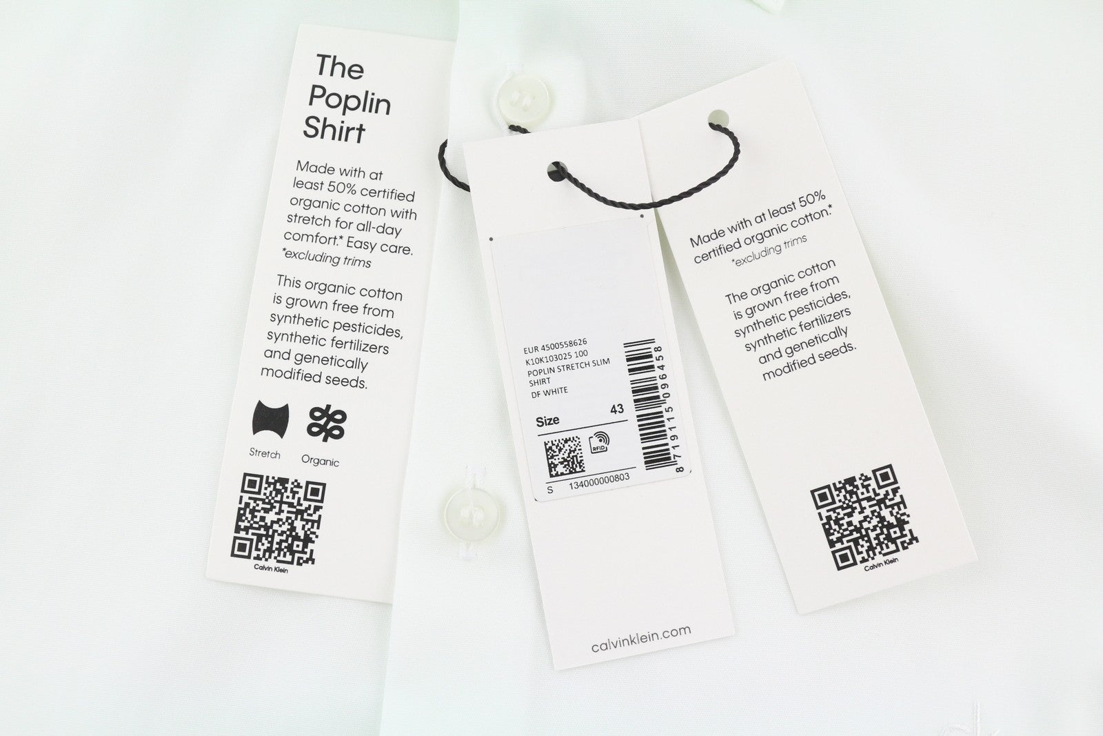 CALVIN KLEIN Poplin Stretch Slim Men Shirt XL White Spread Neck Button-Up Formal