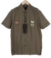 ANTONY MORATO Men Shirt M Brown Straight Fit Short Sleeve Button-Down Logo