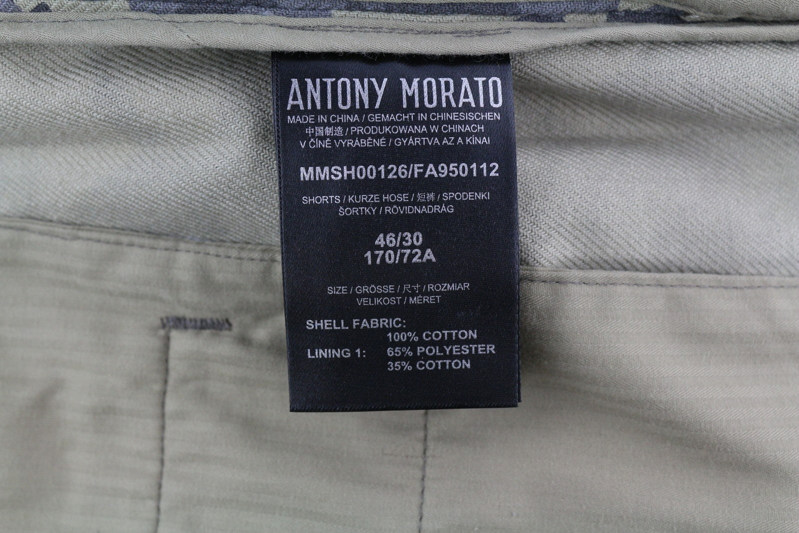 ANTONY MORATO Men Shorts W30 Camouflage Chino Carrot Fit Turn-Up Button Fly