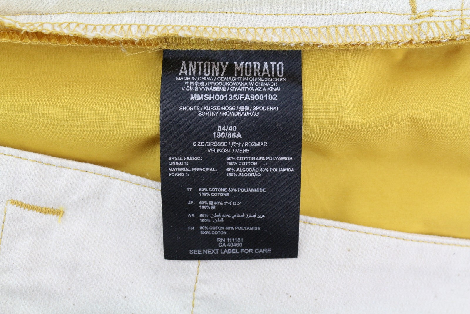 ANTONY MORATO Fred Men Shorts W40 Yellow Carrot Fit Chino Pleated Belted Logo