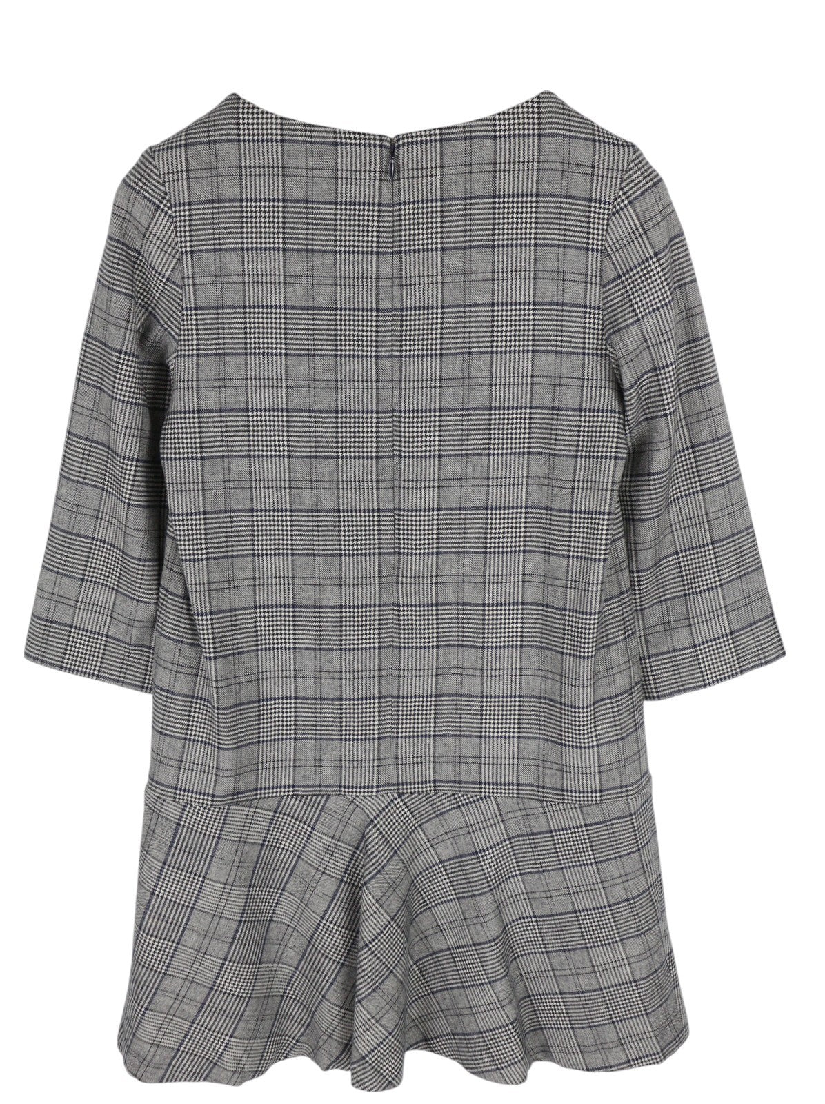 GANT Checked Flare Women Dress EU36 Grey Plaid Mini 3/4 Sleeve Round Neck