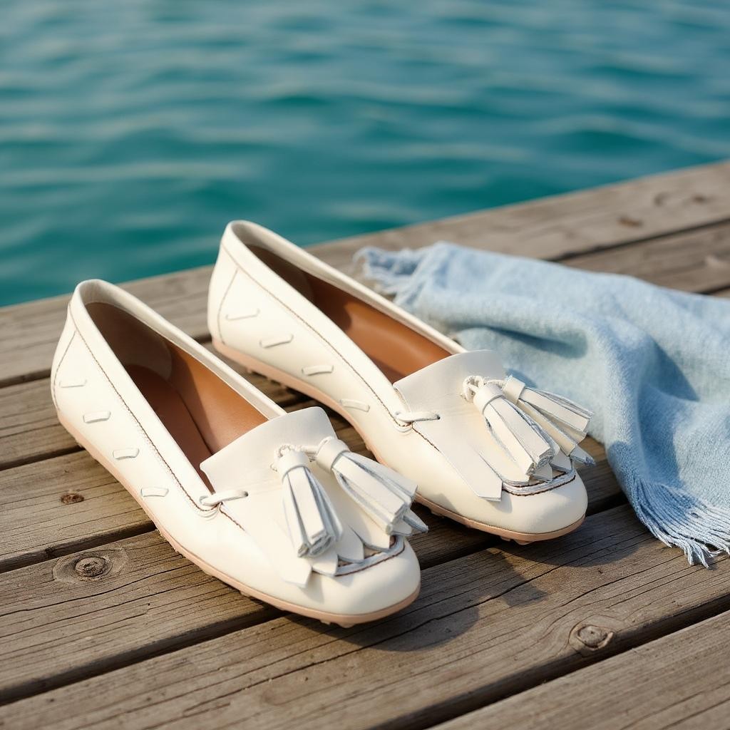 EMPORIO ARMANI X3B043 Women Flats EU37 Off White Calf Leather Driver RRP289