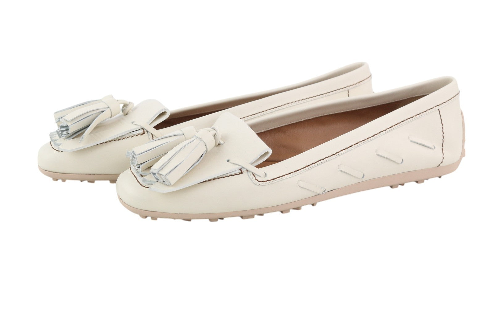 EMPORIO ARMANI X3B043 Women Flats EU37 Off White Calf Leather Driver RRP289