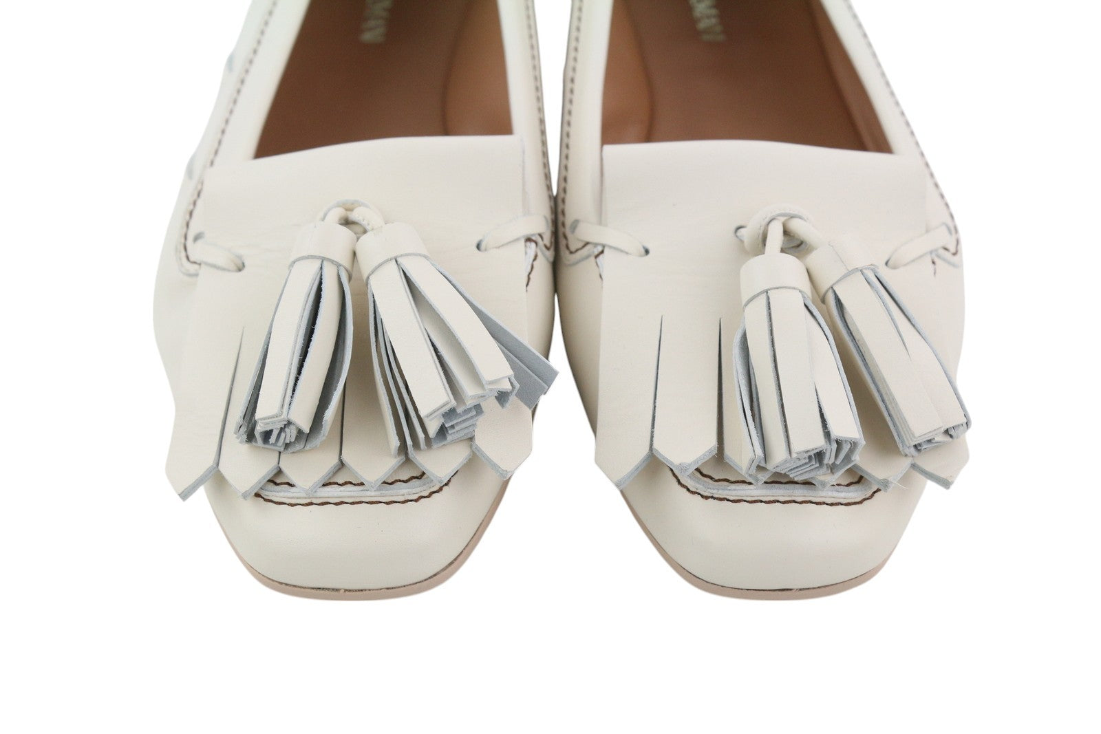 EMPORIO ARMANI X3B043 Women Flats EU37 Off White Calf Leather Driver RRP289