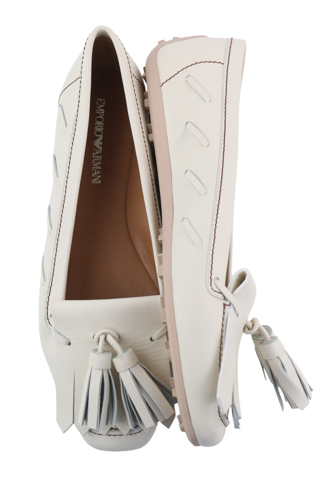 EMPORIO ARMANI X3B043 Women Flats EU37 Off White Calf Leather Driver RRP289