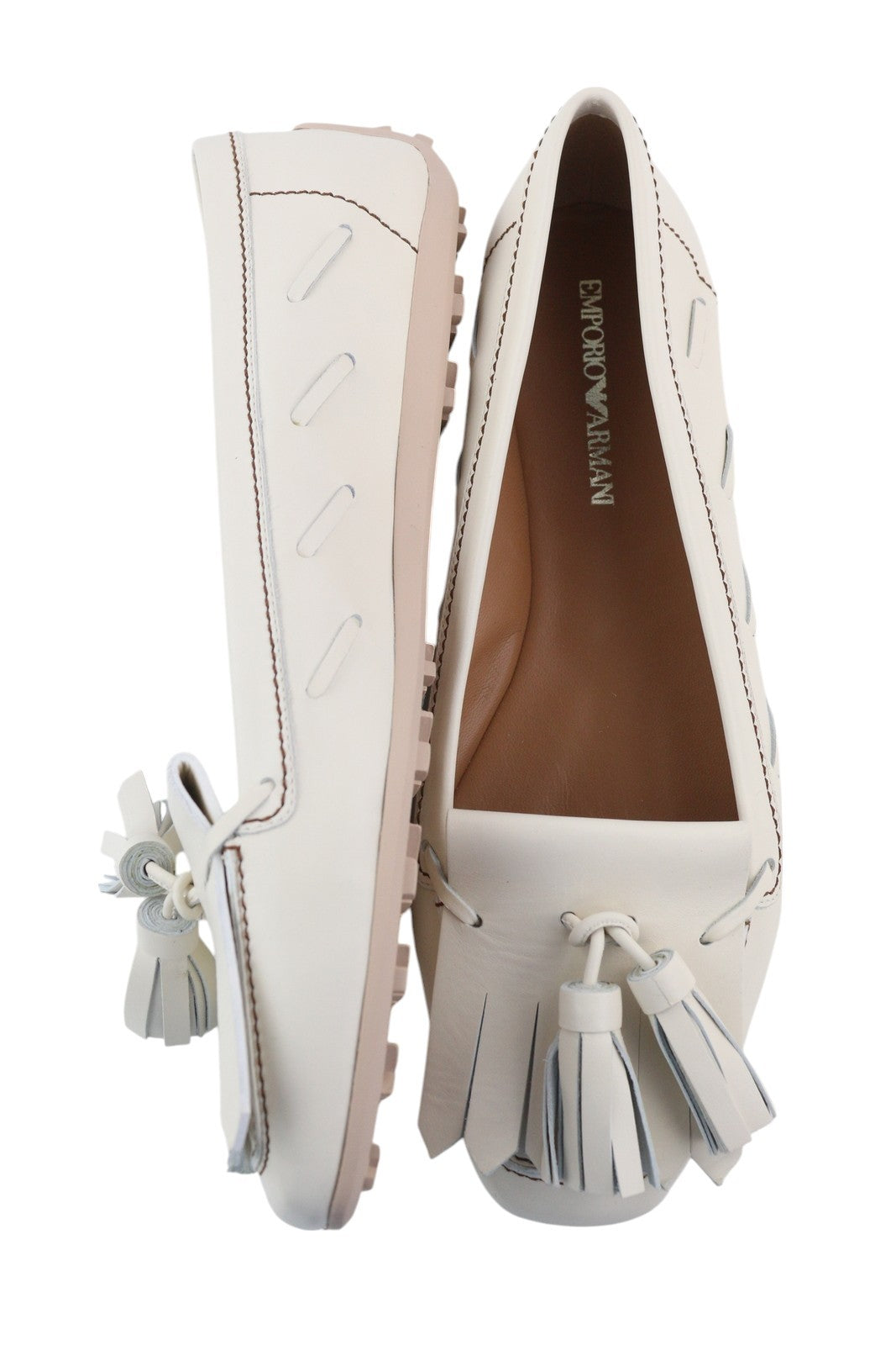 EMPORIO ARMANI X3B043 Women Flats EU37 Off White Calf Leather Driver RRP289