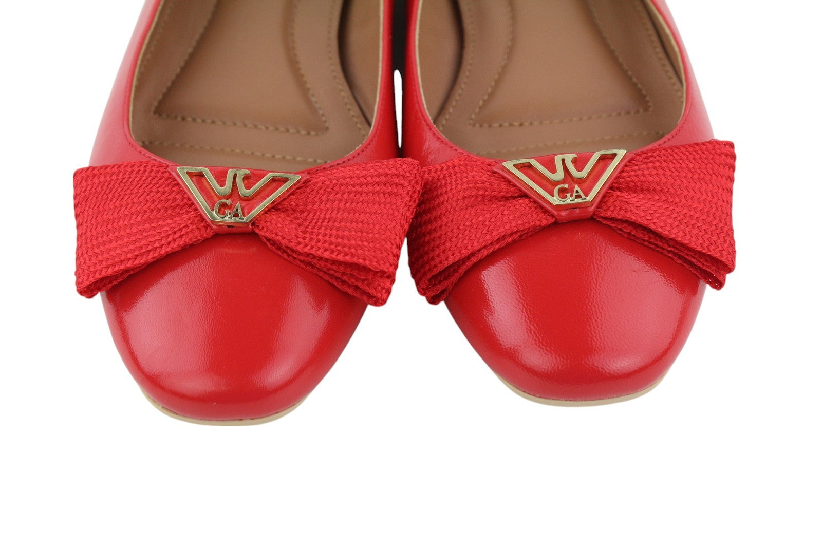 EMPORIO ARMANI X3D232 Women Flats EU37 Red Leather Bow Ballerina Slip On