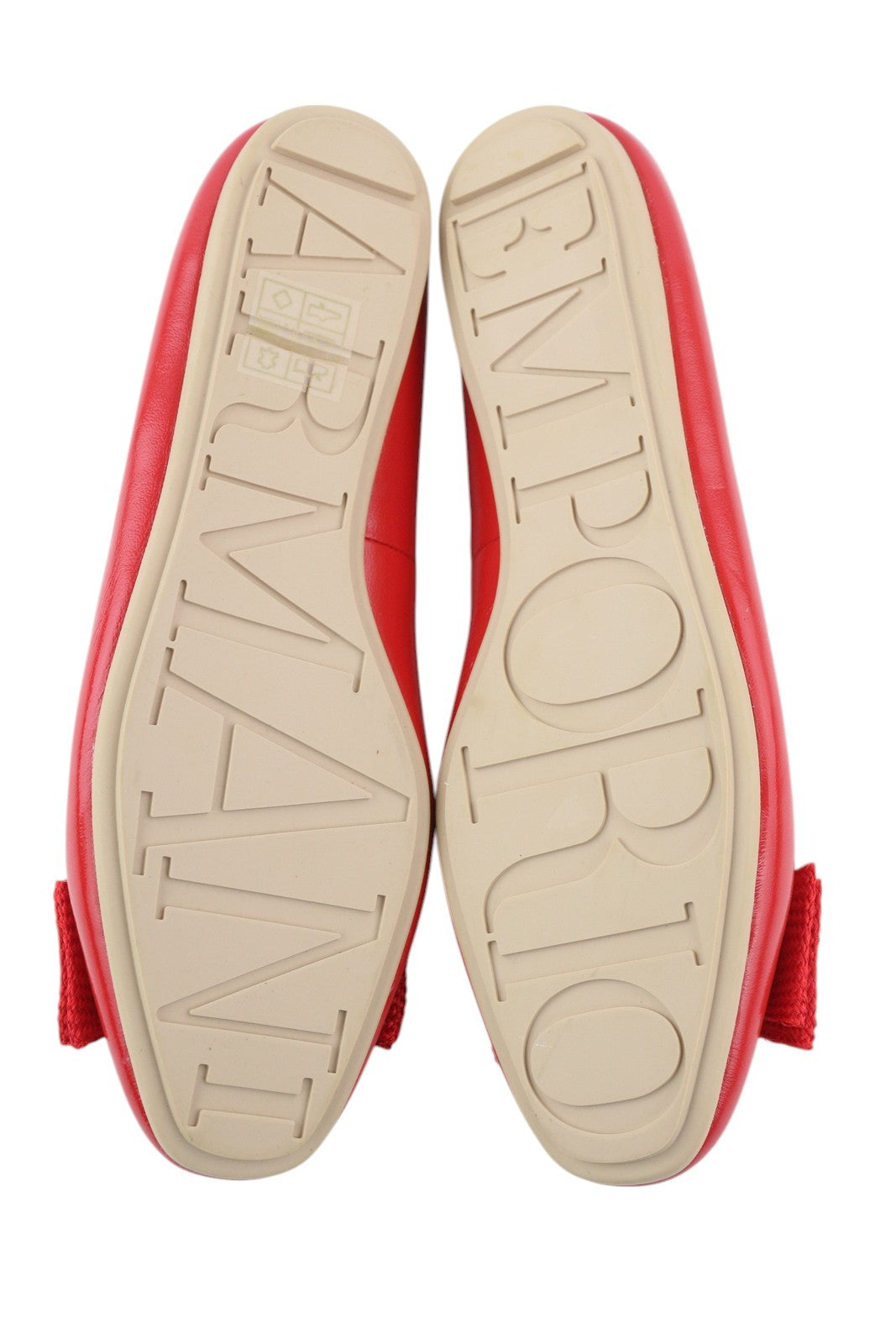 EMPORIO ARMANI X3D232 Women Flats EU37 Red Leather Bow Ballerina Slip On