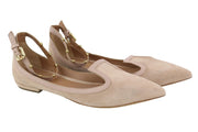 EMPORIO ARMANI X3D225 Women Flats EU37 Beige Suede Leather Pointed Ballerina