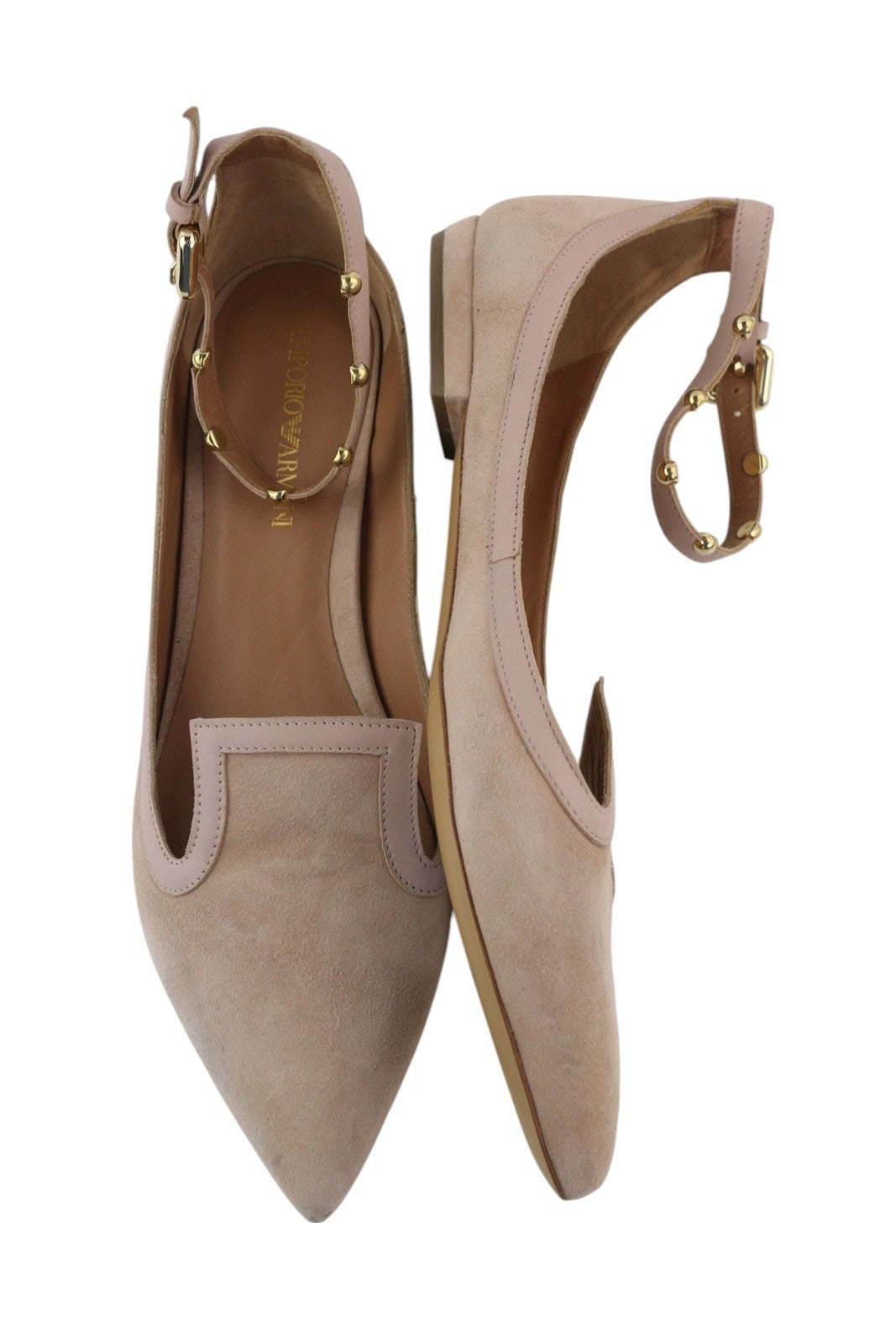 EMPORIO ARMANI X3D225 Women Flats EU37 Beige Suede Leather Pointed Ballerina