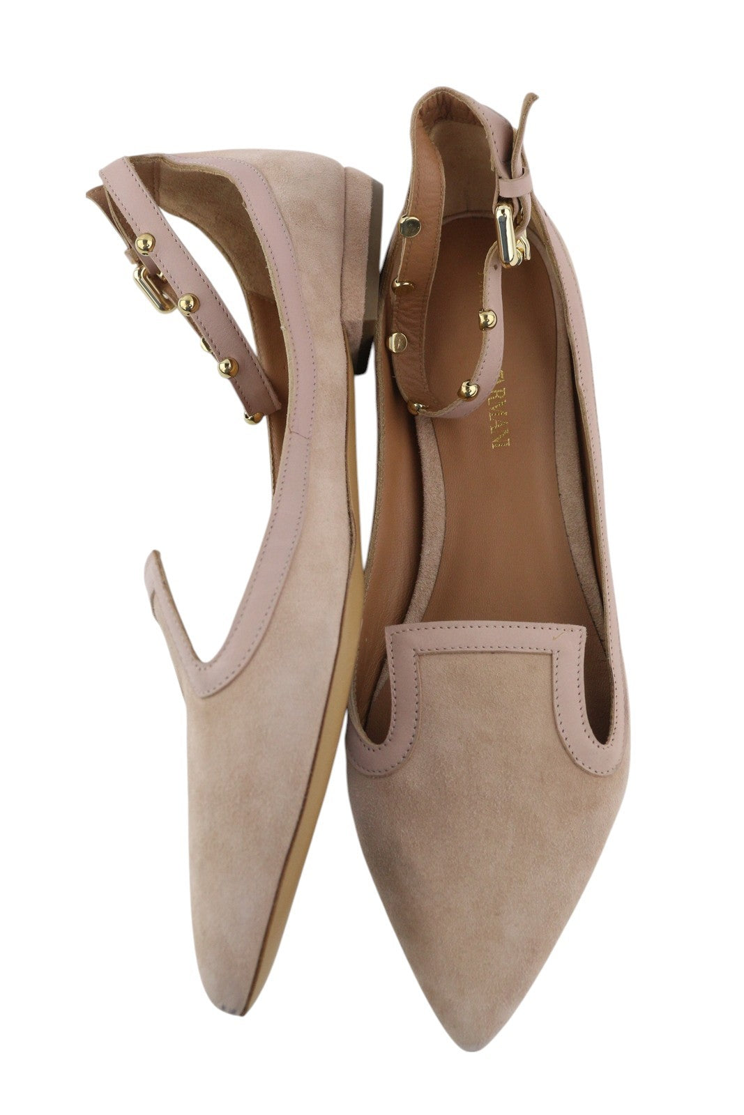 EMPORIO ARMANI X3D225 Women Flats EU37 Beige Suede Leather Pointed Ballerina