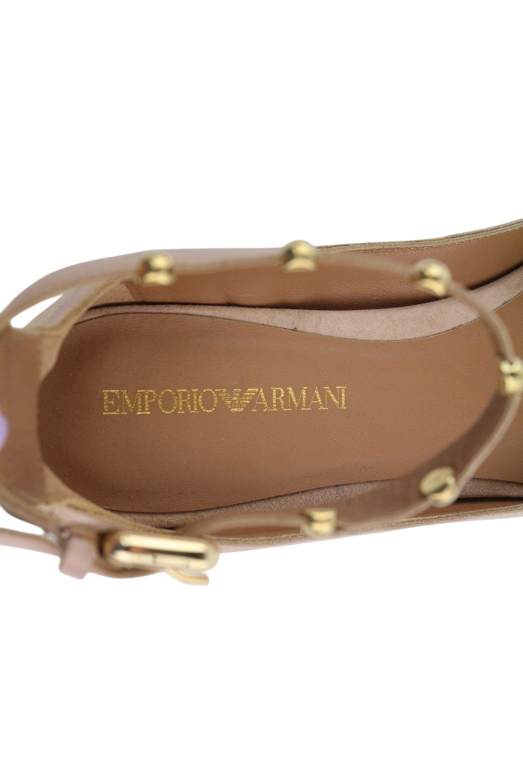 EMPORIO ARMANI X3D225 Women Flats EU37 Beige Suede Leather Pointed Ballerina