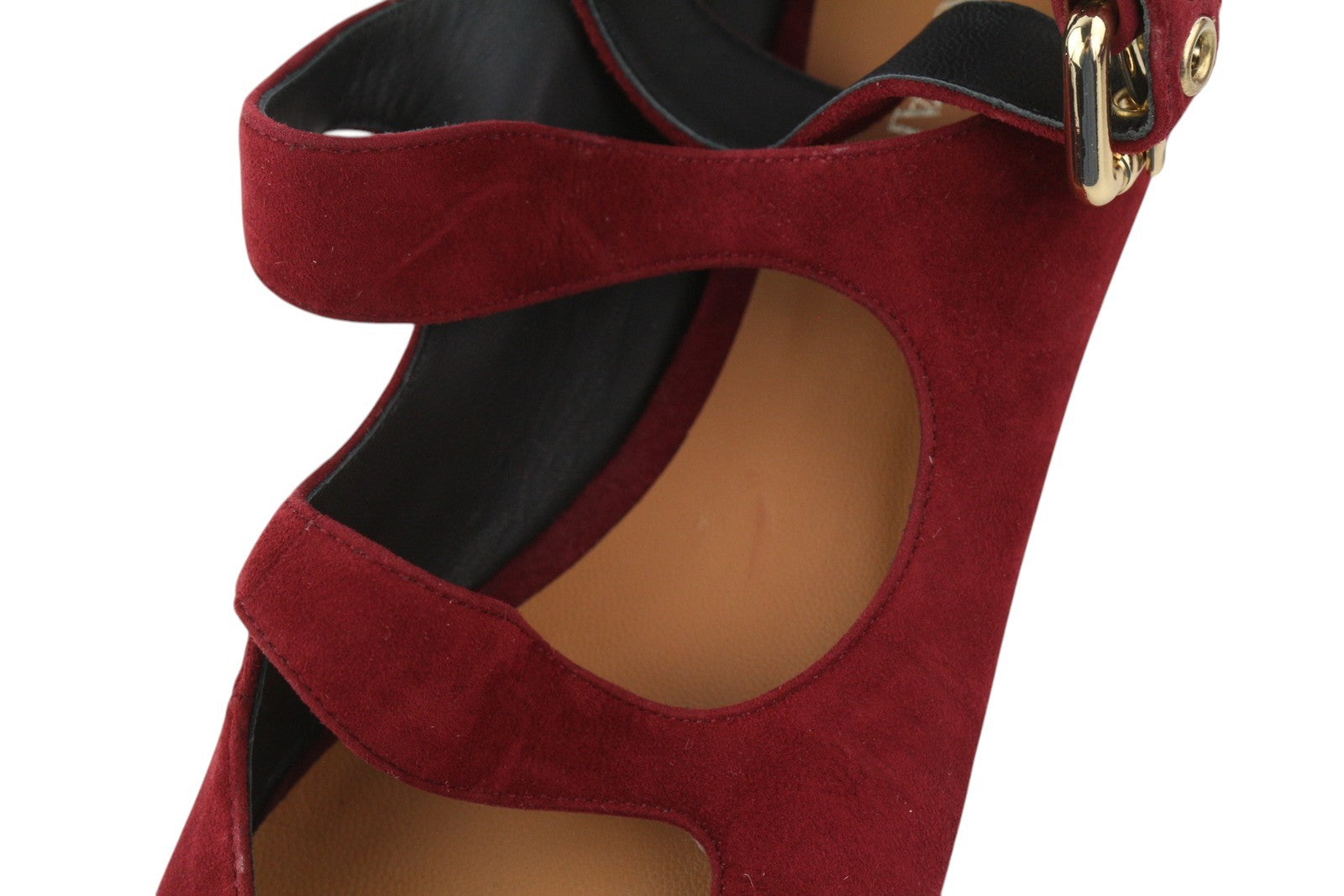 EMPORIO ARMANI X3D226 Women Flats EU37 Burgundy Suede Leather Buckle Ballerina