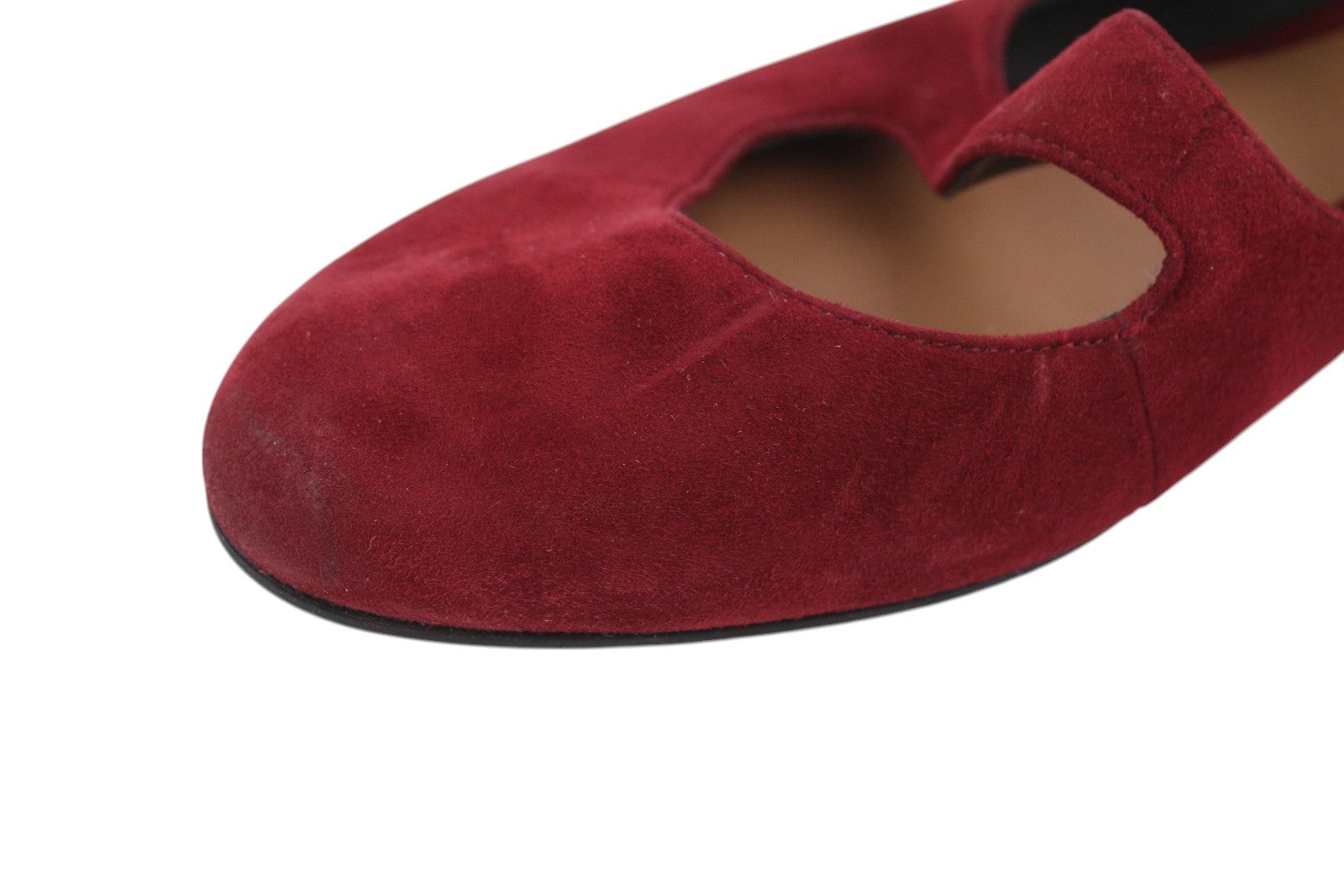 EMPORIO ARMANI X3D226 Women Flats EU37 Burgundy Suede Leather Buckle Ballerina